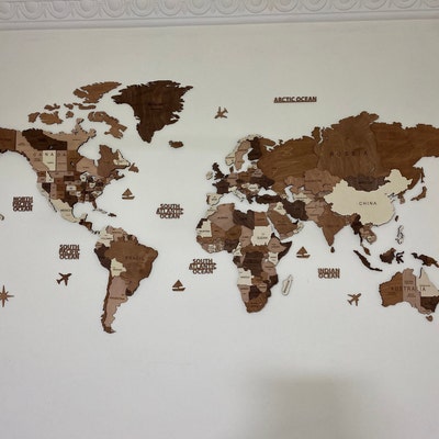 Wooden World Map Wall Art Decor 3D Wooden World Map World - Etsy