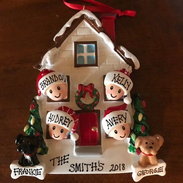 Personalized Family of 4 Home Ornament With 2 Dogs or Cats Added -4 ...