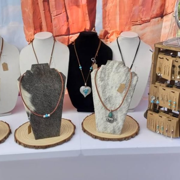 Cowhide necklace jewelry stand retail display