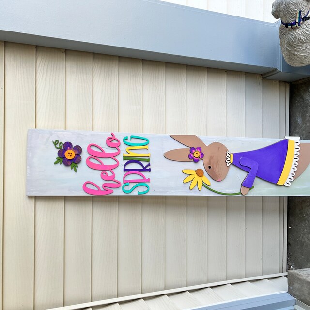 4ft Porch Leaner Hello Spring Bunny Flower Sign Door Porch Easter