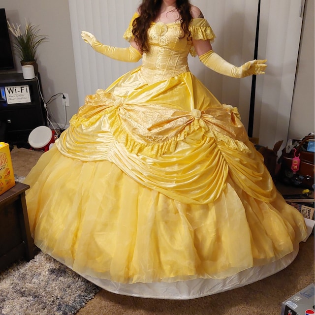 ディズニー風、ベルの大人用ドレス、ベルの大人用コスチューム