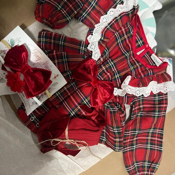 Newborn Beige & Red Christmas Embroidered Romper - Baby Brave main image 0