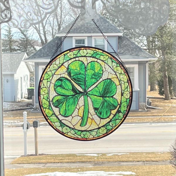 Shamrock Stained Glass Suncatcher, Shamrock Suncatcher, Shamrock Glass ...
