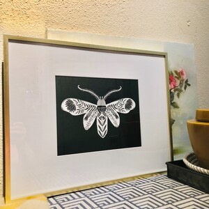 A4 Art Print Folk Art Moth Illustration With Black Background - Etsy