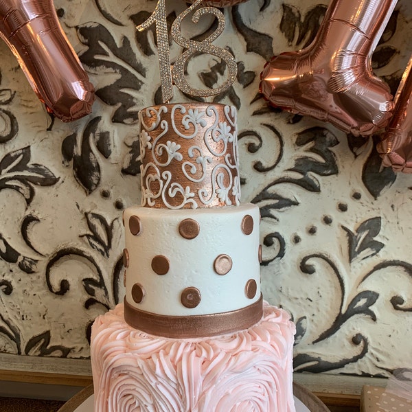 18 ROSE GOLD Birthday Cake Topper - Number Eighteen Sparkly Rhinestone ...