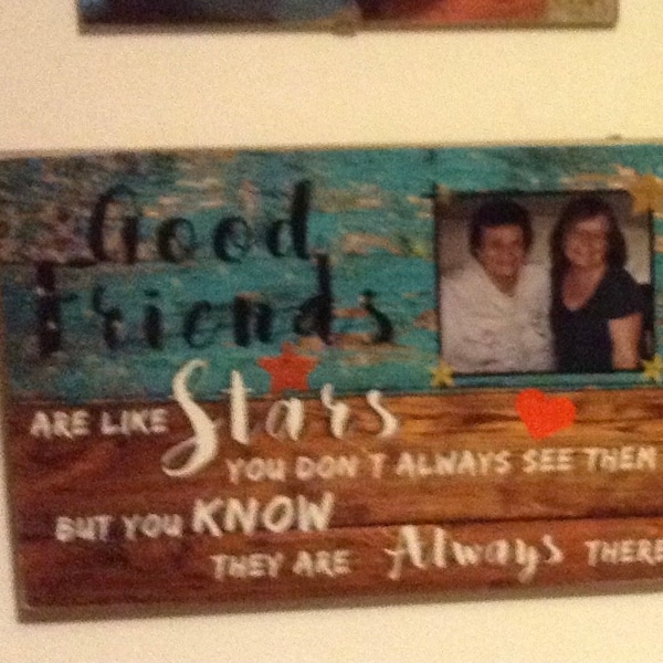 Cornice Portafoto In Legno 10,2x15,2 Cm Con Frase 'Good Friends Are Like Stars' - Regalo Per Amiche A Distanza Con Cordino E Confezione Regalo