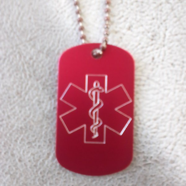 Medical Alert Custom Engraved Medic ID Military Dog Tag Emergency ...