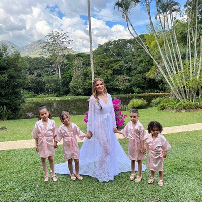 Chantilly Floral Lace Long Robe Set with Train - Next Day Shipping main image 1