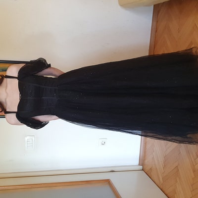 One-Shoulder Glitter Tulle Gown with Lace-Up Back Ink Blue main image 1
