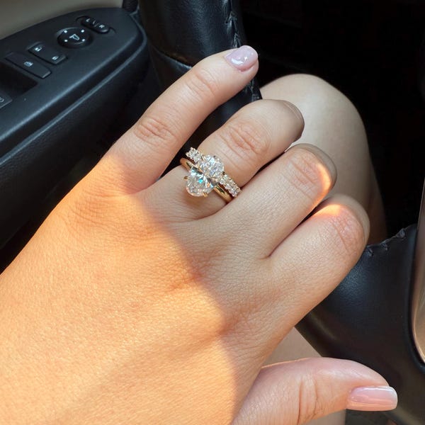Oval Moissanite Open Wedding Band | Solid Yellow Gold Moissanite Gap ...