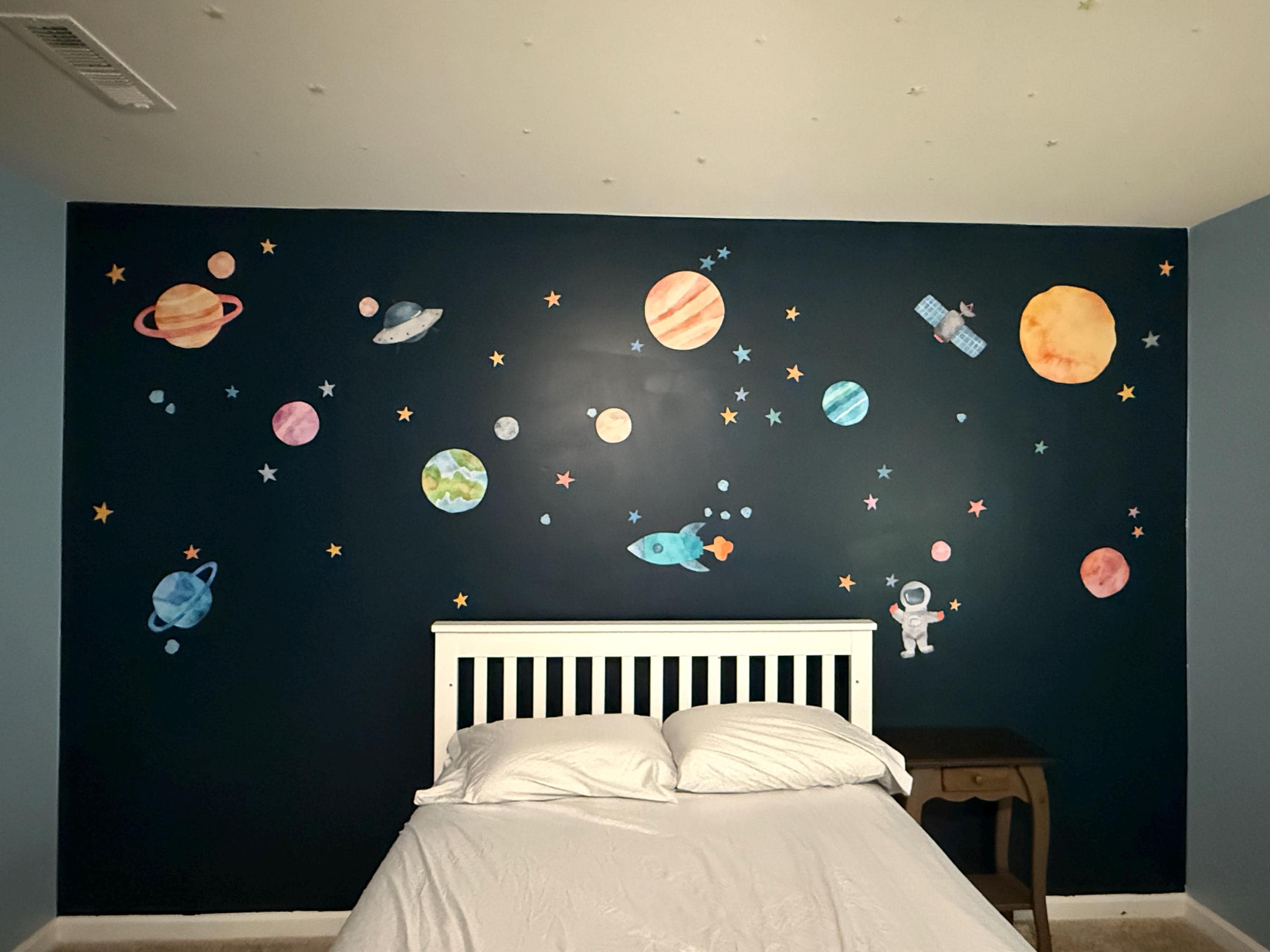 Space Wall Decals, Watercolor Solar System, Nursery Decals, Planet Wall Decals, Stars, Planets, Astronaut, Kids Wall Decals, Peel and Stick
