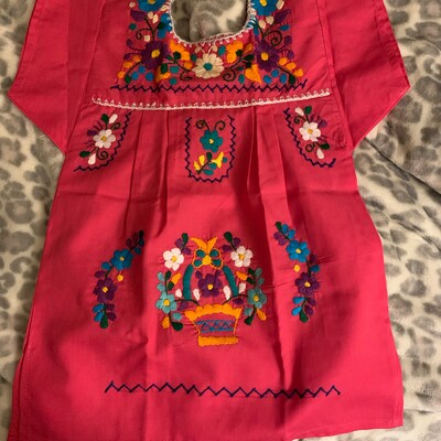 Mexican Puebla Dress Many Colors With Hand Embroidered Flowers Made in ...