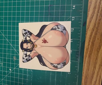 NSFW Anime Waifu Sticker 5" Vinyl Decal Lewd Ecchi Big Breasts Jacko Pose Cow Bikini Succubus Costume Mature Elf BBW