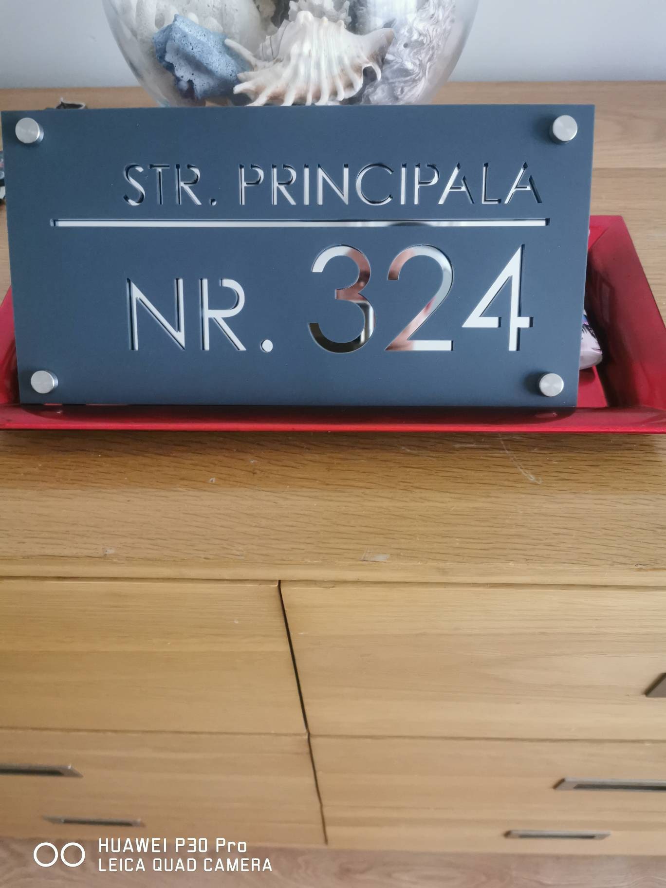House Wall Plaques UK | Luxe A4 | Precision Laser Cut Acrylic House Number Sign | Matt Gray Anthracite & Silver Mirror | 280mm x 140mm