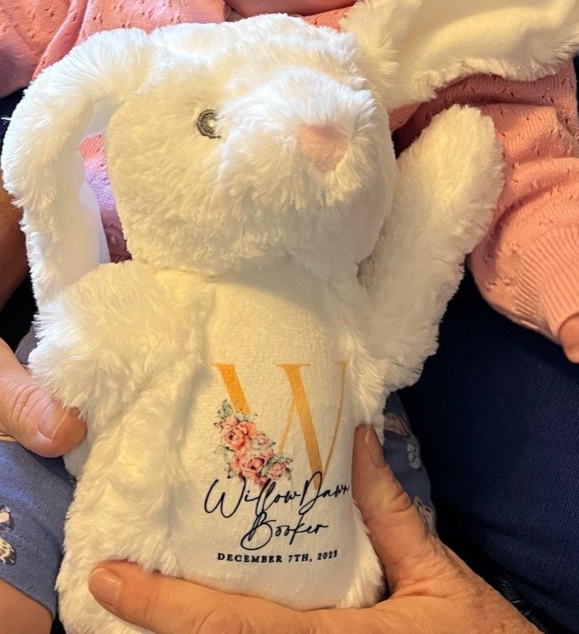 Personalised Bunny Rabbit, New Baby Gift, Personalised Plush Soft Toy, Your Name Teddy, Cuddly Toy, Girls and Boys Teddy Baby Shower Gift