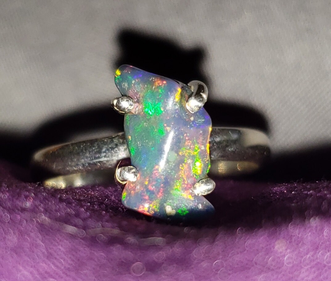 Raw BLACK OPAL Ring / Rough Black Opal ring / Australian Black Opal
