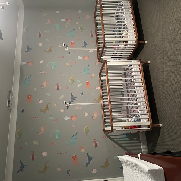 Autocollant Mural Dinosaure Et Cocotier Délavé - Décolorable, Décoration Chambre Enfant