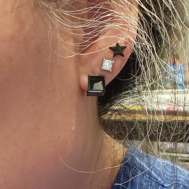ピアス [BLACKMUSE] Gold tone craft square post Earrings Geometric Gold Tone Earrings. Irregular Circle Square Chunky