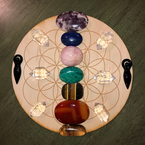 Wood Crystal Grd Altar Chakra Crystal Healng Sacred Geometry Metatron...