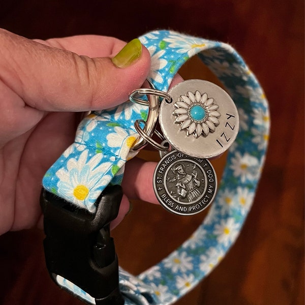 Daisy Trendy Girly Leather Dog Collar Personalized Nickel Stamped