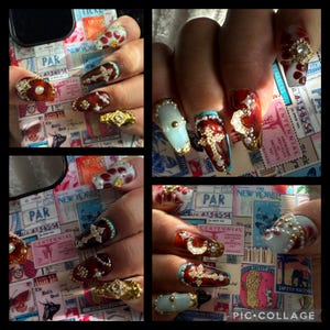 Unique Design 3D Angel Long Stiletto Press On Nails,Custom Chrome gold & Green gem Luxury Nails for Christmas Birthday Vacation Holiday Gift