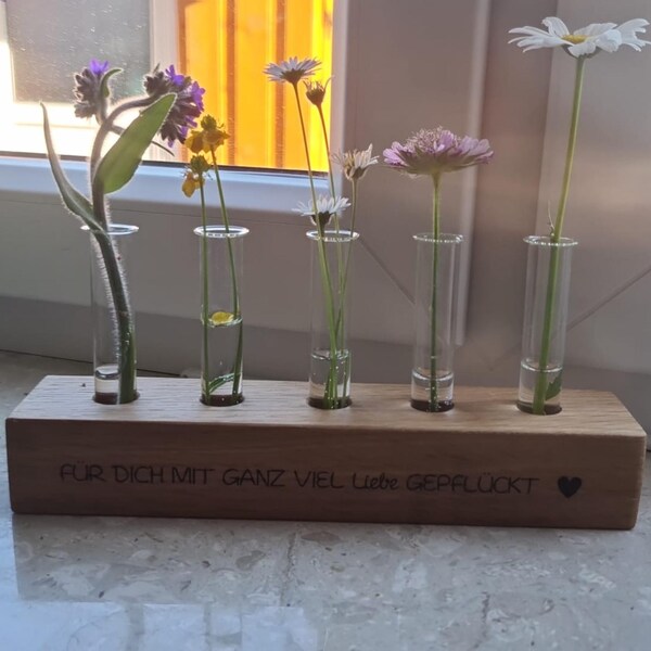 Kingdder Reagenzglas-Vase Aus Buchenholz – 4-teilig, Mit Magnet, Für Kühlschrank Oder Whiteboard – Deko Für Blumen, Kräuter & Fotos