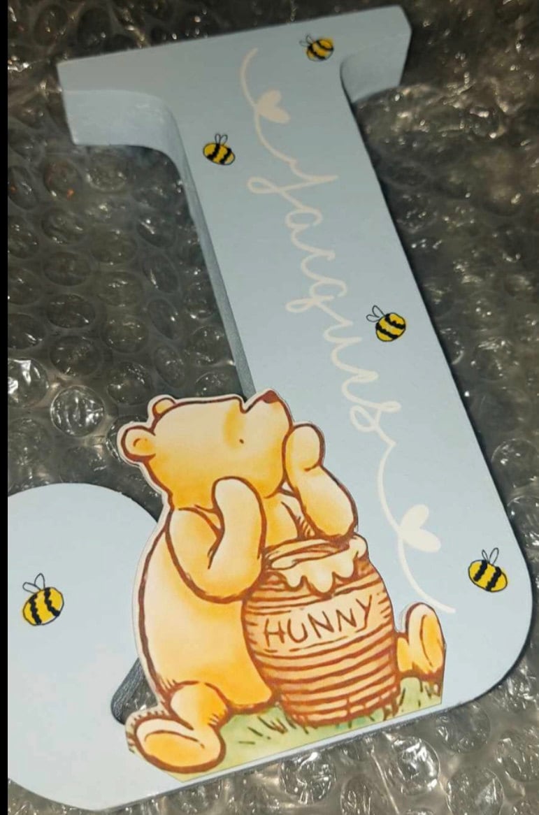 Personalized Wooden Letter, Handmade Wooden Freestanding Winnie the Pooh Letter Name, New Baby Gift Nursery Bedroom Decor Shelfie