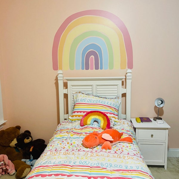Large Pastel Happy Rainbow Nursery Wall Decal, Playroom Décor, Large ...