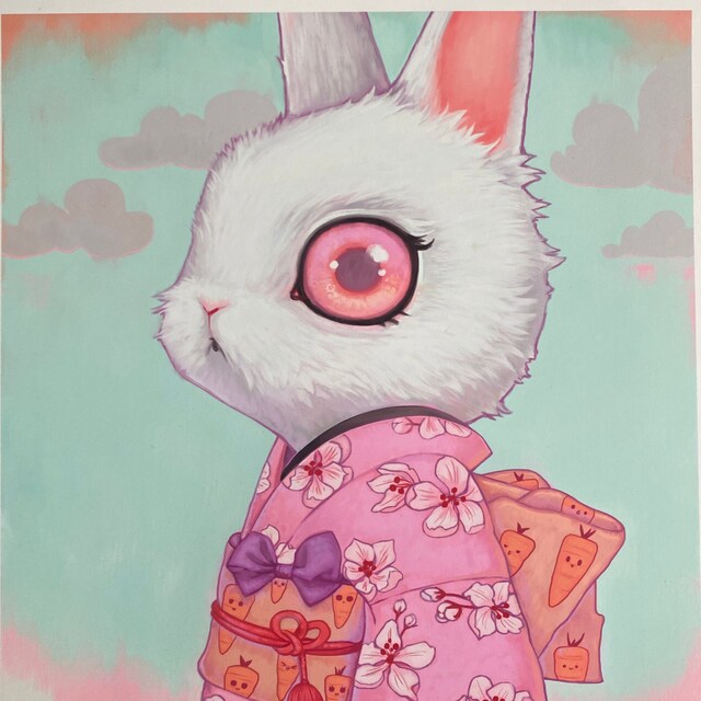 Premium Photo  A watercolor drawing of a bunny with big eyes.