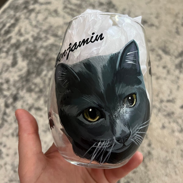Stemless Wne Glass, Dog, Custom Pet Portrat Pantng, Peknese Art