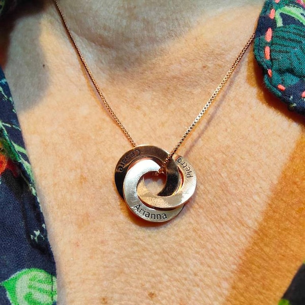 Classic Interlocking Dangle Rings • Personalized Russian Ring Necklace ...