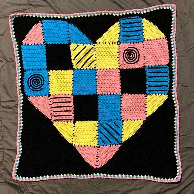Sally s Patchwork Heart Crochet Baby Blanket Pattern NBC Inspired Jack and Sally Halloween Granny Square Nightmare Christmas Etsy