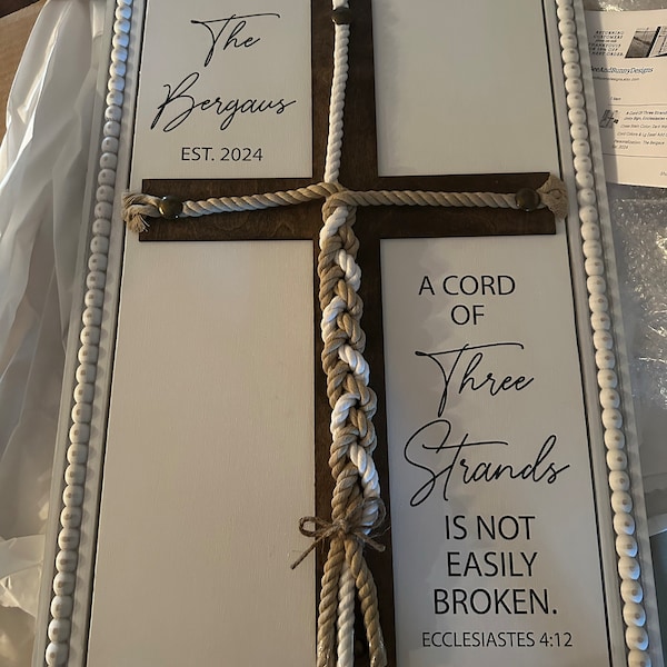 A Cord of Three Strands, Unity Wedding Sign, Rope Cross Unity Sign ...