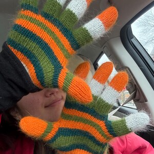 Angora Knit Gloves, Striped Winter Mittens, Whimsical Hand Knitted