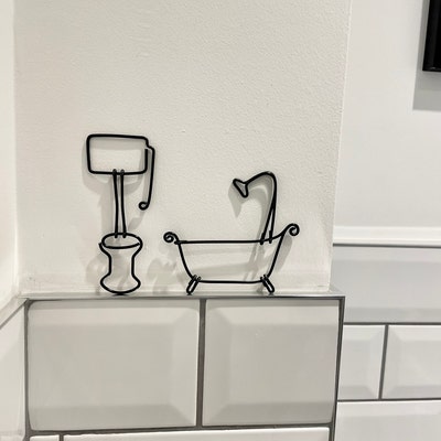 Handmade black Pictured Wire Bathroom, Bath Tub Wall/door Sign. Wire ...