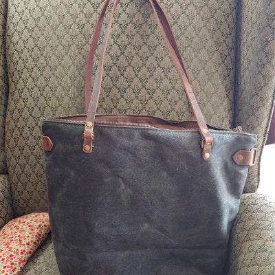 Waxed Canvas Tote Leather and Canvas Tote Bag Large Made in USA the ...