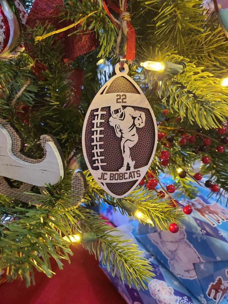 Personalized Football American Layered Wood Ornament, Custom Football Player Christmas Tree Ornament, Football Christmas Home Decor
