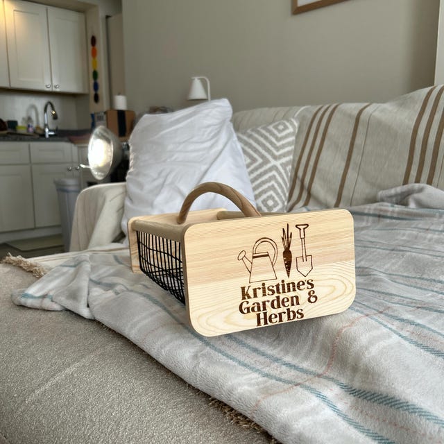 Customer photo of a personalized engraved harvest basket, shared by Meghan in their review