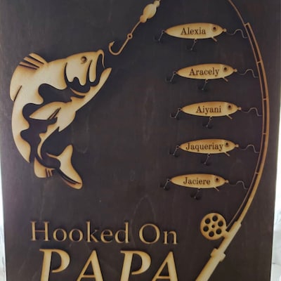 Gift for Papa Hooked on Grandpa Papa Dad Birthday Sign Personalized Customized Fishing Trip Gift ...