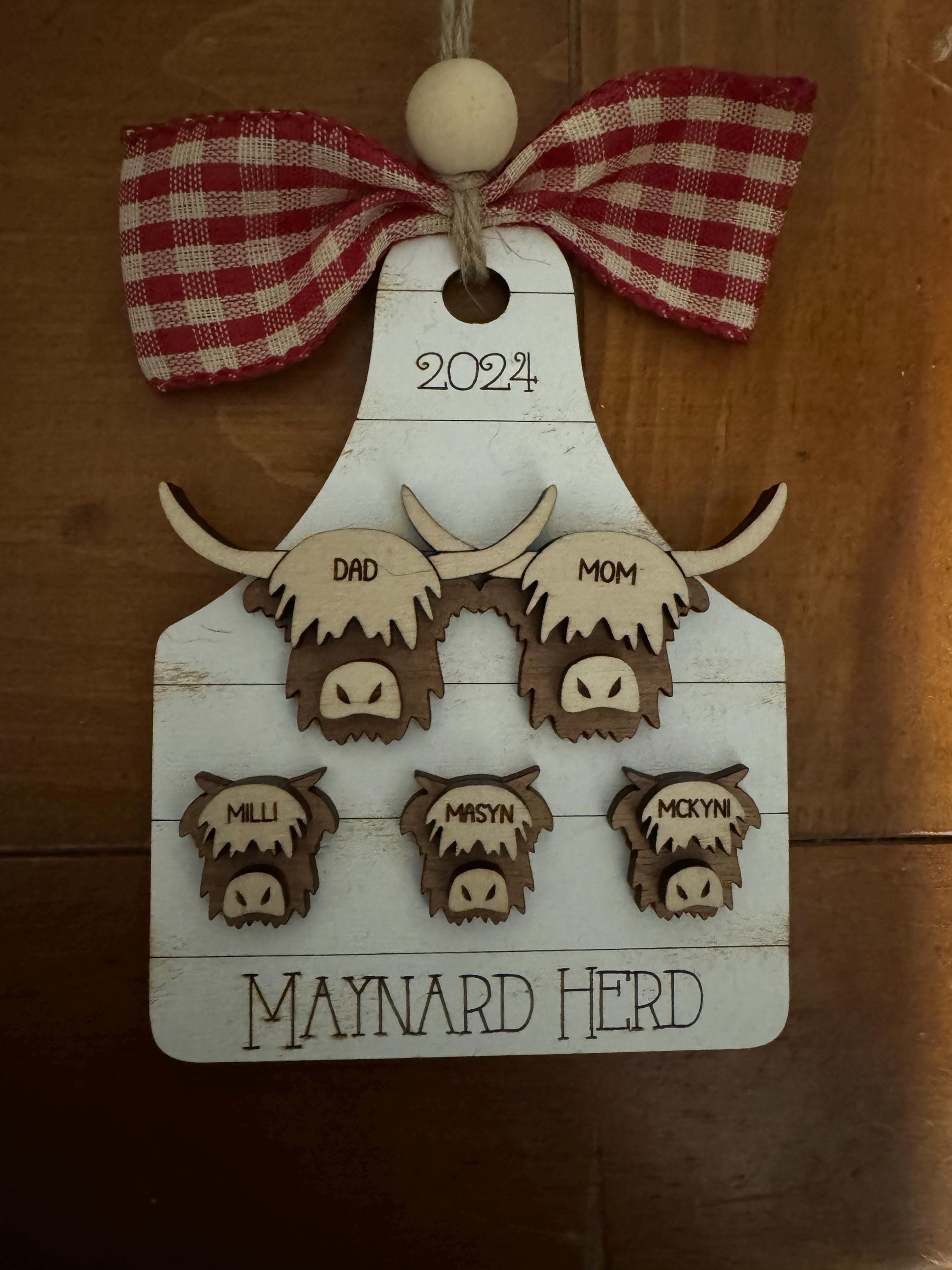 Highland cow, family christmas ornament, farmhouse Christmas, 2025 ornament, rustic christmas ornament, boho farmhouse decor