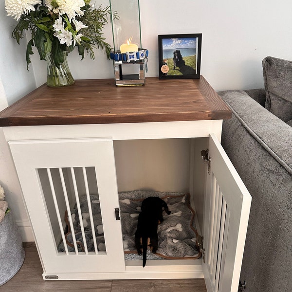 Double Wooden Dog Bed/crate/kennel/ TV Sideboard- Drawers and Divider ... - Dog Crate Headboard With Bookshelf