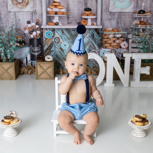 Blue plaid Diaper Cover, Blue Plaid First Birthday Outfit, blue Cake Smash, First Birthday Boy main image 1