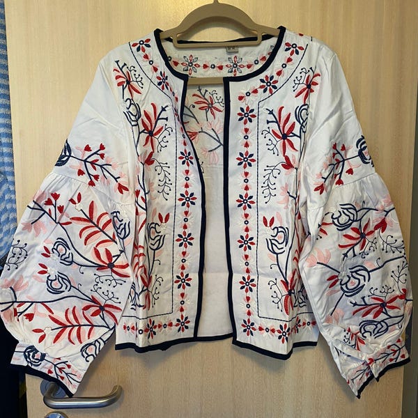 Women's Boho Embroidered Blouse, V-neck Ethnic Print Top