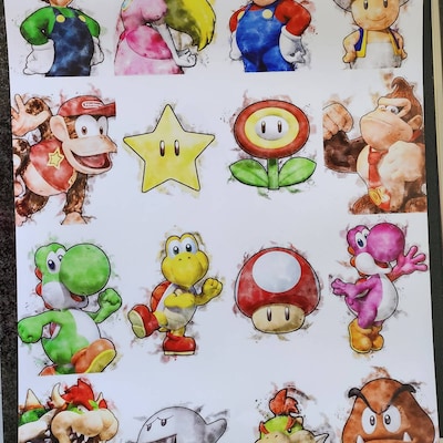 Set of 7 Super Mario PRINTABLE Watercolor Poster, Wall Art Poster Decoration, Printable Mario ...