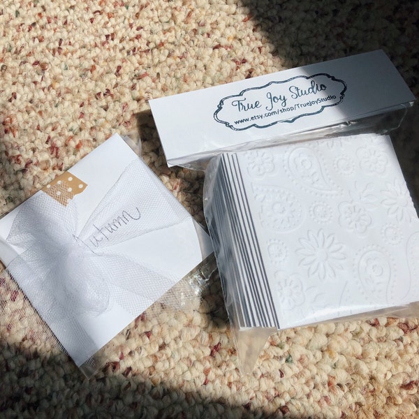 Mini Note Cards, Bulk Mini Notecards, 3" X 3" White Embossed Paisley ...