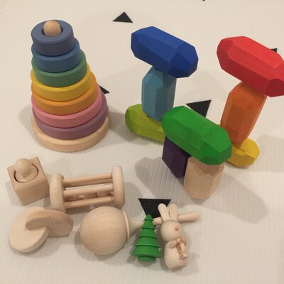 Wooden Montessori Baby Gift Toys Set, Interlocking Discs, Wooden ...