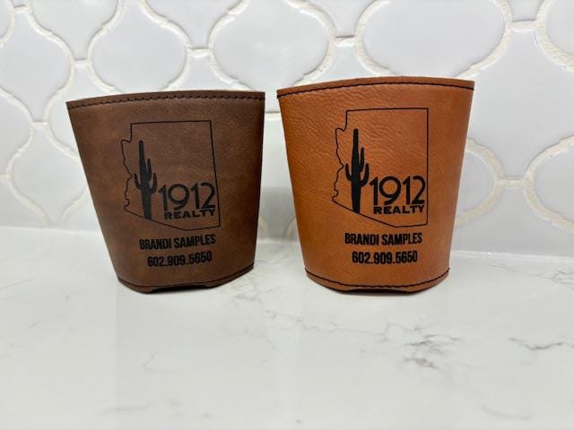Customer photo of Custom Logo Engraved Leatherette Beverage Holder from Brantastic1