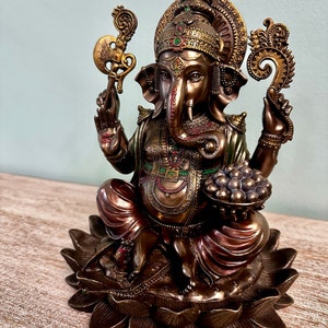 Ganesha Statue, 25 Cm Bonded Bronze Lord Ganesh Statue on Lotus