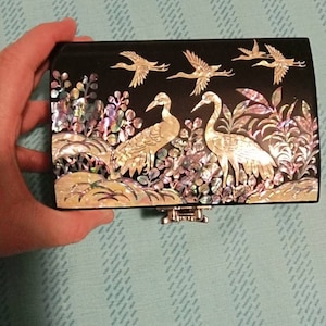 February Mountain Mother Of Pearl Trinket Box - Handmade Korean Inlaid Wood Box For Jewelry & Keepsakes