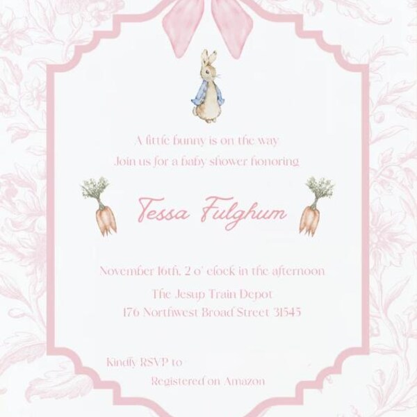 Peter Rabbit Baby Shower Invite,peter Rabbit Baby Shower,peter Rabbit ...